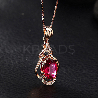 Teardrop 925 Sterling Silver Pave Natural Red Tourmaline Pendant Necklaces for Women FS-WG59C11-01-1