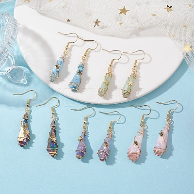 Irregular Nugget & Star Dyed Natural Quartz Crystal Dangle Earrings EJEW-JE05704-02-1