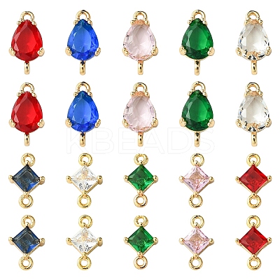 10Pcs 5 Colors Transparent Glass Links/Connectors GLAA-YW0004-42-1