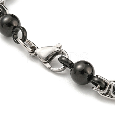 Two Tone 201 Stainless Steel Round Ball Link Chain Bracelet BJEW-B078-20BP-1