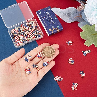54Pcs 9 Style American Flag Style Alloy Enamel Pendants ENAM-SC0003-52-1