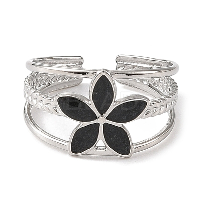Flower 304 Stainless Steel Enamel Open Cuff Rings for Women RJEW-F166-21P-01-1