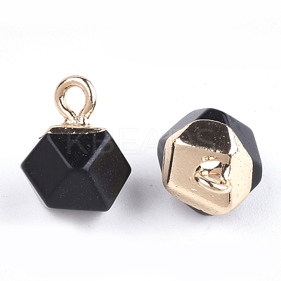 Electroplate Synthetic Black Stone Star Cut Round Charms G-S344-08A-1