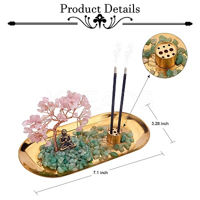 Natural Rose Quartz with Green Aventurine Chips with Brass Incense Burner Holder DJEW-G027-19RG-03-1