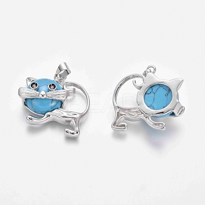 Synthetic Turquoise Kitten Pendants G-J386-C03-1