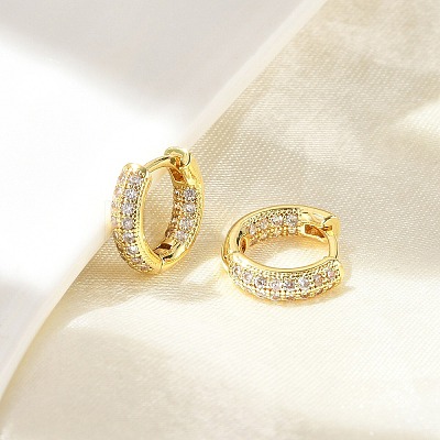 Brass Micro Pave Clear Cubic Zirconia Hoop Earrings EJEW-D311-101G-1