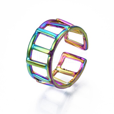 304 Stainless Steel Rectangle Cuff Ring RJEW-N038-086-1