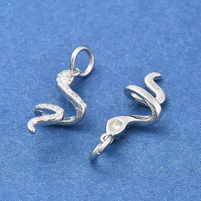 925 Sterling Silver Micro Pave Clear Cubic Zirconia Snake Pendants STER-D302-06S-1