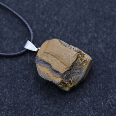 Natural Tiger Eye Raw Rough Nuggets Pendant Necklace FS-WG50F2C-01-1