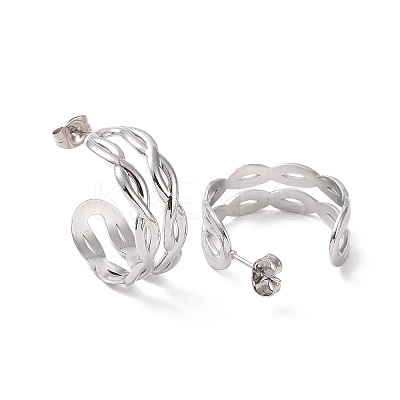 Non-Tarnish 304 Stainless Steel Double Layer C-shape Stud Earrings EJEW-G326-01P-1