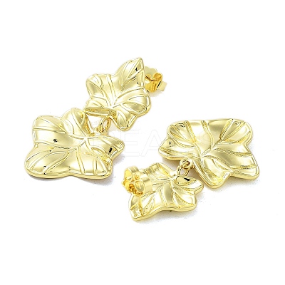 Rack Plating Brass Leaf Dangle Stud Earrings EJEW-M237-10G-01-1