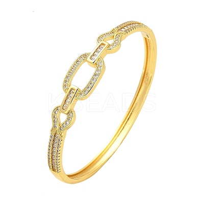 Brass Micro Pave Clear Cubic Zirconia Hollow Rectangle Hinged Bangles for Woman BJEW-M312-03D-G-1