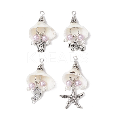 4Pcs 4 Styles Natural Spiral Shell Big Pendants PALLOY-JF03143-1