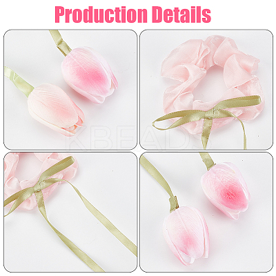 4Pcs 2 Colors Tulip Polyester Elastic Hair Accessories OHAR-CY0001-15-1
