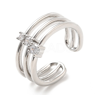 Clear Cubic Zirconia Triple Line Open Cuff Ring RJEW-E064-10P-1