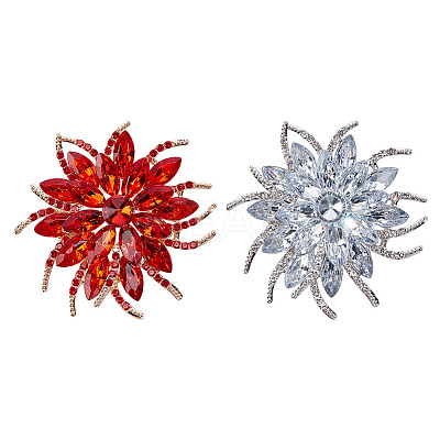 2Pcs 2 Colors Flower Alloy Glass Rhinestone Lapel Pins for Wedding Party JEWB-DR0001-07A-1