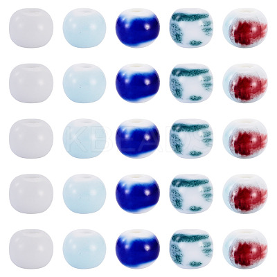 50Pcs 5 Colors Handmade Porcelain Beads PORC-TADJ0001-06A-1