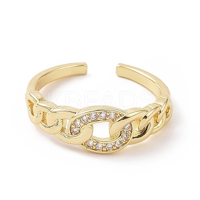 Clear Cubic Zirconia Curb Chains Shape Open Cuff Ring RJEW-E072-17G-1