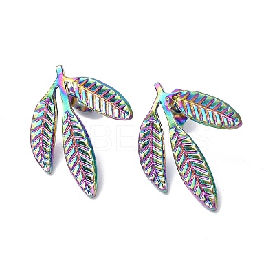 Ion Plating(IP) 304 Stainless Steel Leaf Stud Earrings for Women EJEW-F300-11MC-1