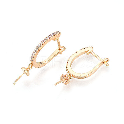 Brass Micro Pave Clear Cubic Zirconia Arch Hoop Earring Findings KK-T076-82G-1