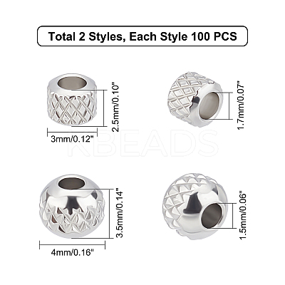 200Pcs 2 Style 304 Stainless Steel Beads STAS-DC0005-27-1