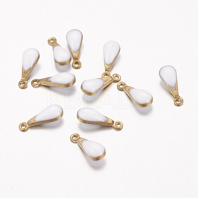 Antique Golden Plated Brass Enamel Teardrop Charms X-KK-Q571-01B-1