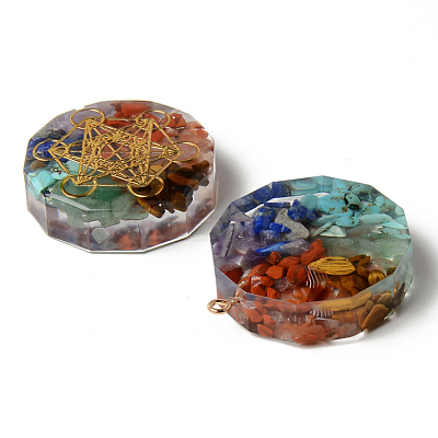 Flat Round Epoxy Resin Pendants G-R478-22G-1