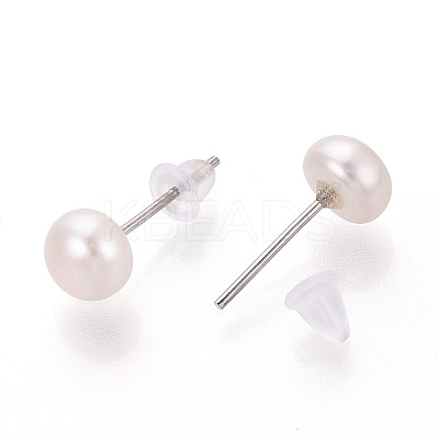 Natural Pearl Stud Earrings EJEW-R133-06A-1