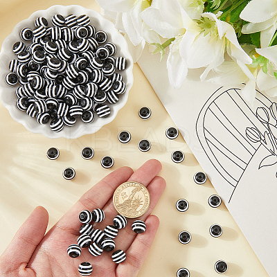 200Pcs Round Striped Resin Beads RESI-PA0001-17-1