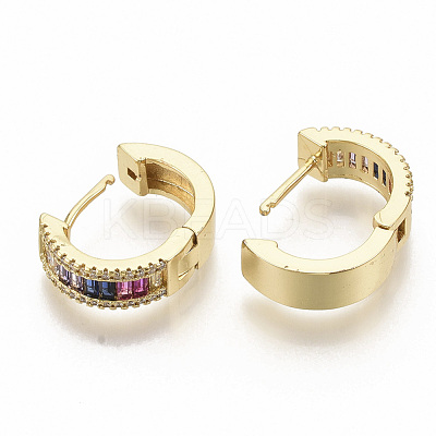 Brass Micro Pave Colorful Cubic Zirconia Hoop Earrings EJEW-S208-063-1