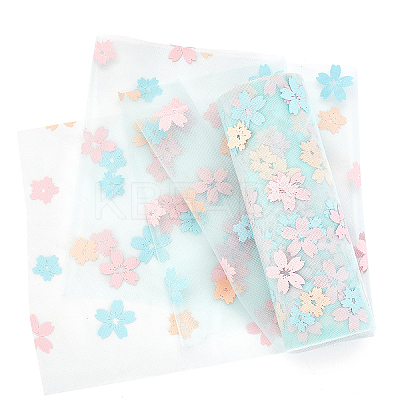 2 Rolls 2 Colors Sakura Printed Chinlon Tulle Rolls DIY-BC0002-79-1