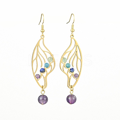 Natural Mixed Gemstone Beaded Dangle Earrings EJEW-TA00384-02-1
