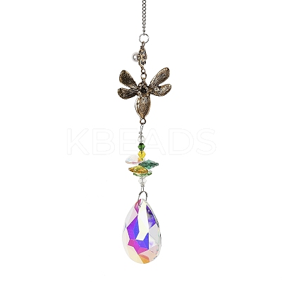 Crystal and Alloy Rhinestones Steel Wire Pendant Decorations HJEW-R050-03AGP-1