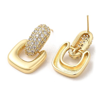 Clear Cubic Zirconia Square Dangle Stud Earrings EJEW-Q769-03G-1