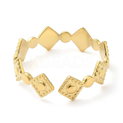 304 Stainless Steel Rhombus Open Cuff Ring for Women X-RJEW-I098-30G-1