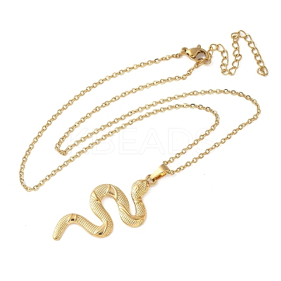 304 Stainless Steel Snake Pendant Necklaces for Women Men NJEW-Z063-03G-05-1