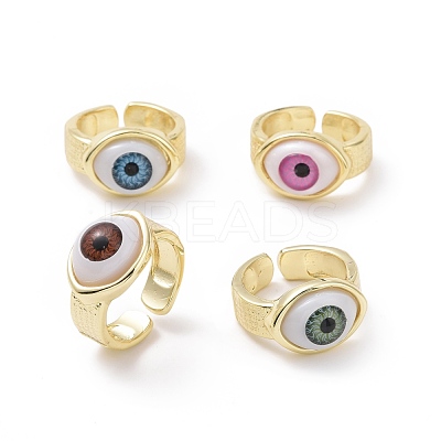 Resin Horse Eye Open Cuff Ring RJEW-P032-41G-1