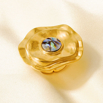 Geometric 304 Stainless Steel with Natural Shell Cuff Open Rings WP6687-4-1