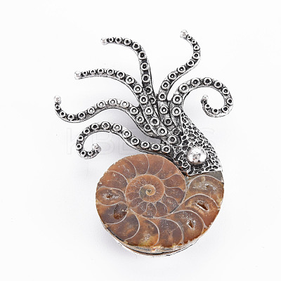 Octopus Shape Natural Conch Shell Fossil Brooch Pin G-N333-013-RS-1