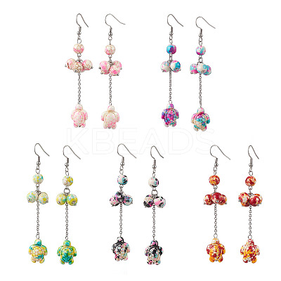 304 Stainless Steel Synthetic Turquoise Tortoise Dangle Earrings EJEW-JE06512-02-1