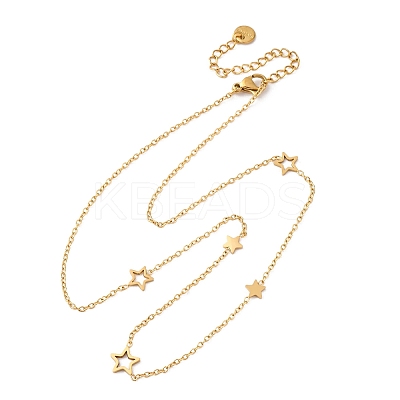 304 Stainless Steel Star Link Chain Necklaces NJEW-R026-13G-1