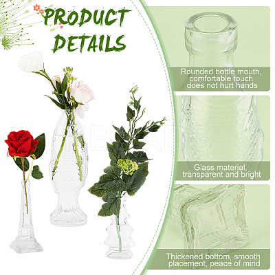 3Pcs 3 Styles Glass Vase DJEW-PH0001-47-1