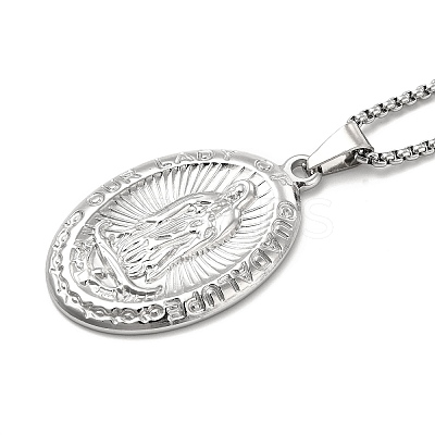 Non-Tarnish Stainless Steel Virgin Mary Pendant Necklace with Box Chains for Women NJEW-E066-01P-1