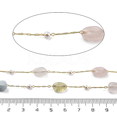 Natural Morganite & Glass Link Chains CHC-K014-12G-01-1