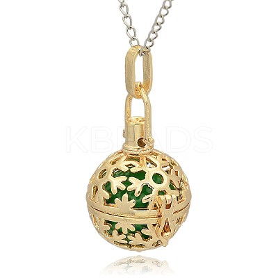 Golden Tone Brass Hollow Round Cage Pendants KK-J232-03G-1