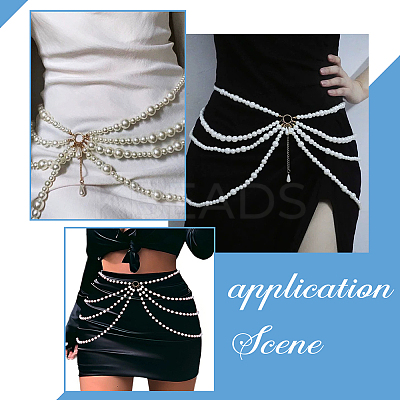 2Pcs 2 Styles Multi Layered ABS Plastic Pearl Beaded Chain Belts AJEW-FG0004-01-1