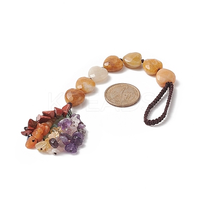 Heart Natural Gemstones & Mixed Stone Chips Tassel Pendant Decorations HJEW-JM00948-1