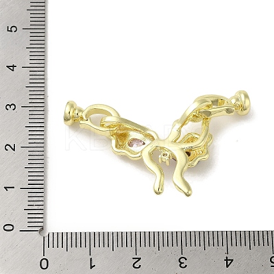 Brass Micro Pave Pink Cubic Zirconia Fold Over Clasps KK-K371-12G-1
