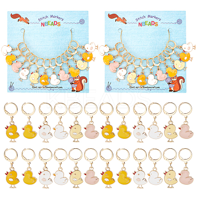 12Pcs 6 Style Alloy Enamel Chick Charms Locking Stitch Makers HJEW-PH01591-1