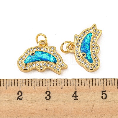 Brass Micro Pave Cubic Zirconia with Synthetic Opal Pendants KK-D096-06A-G-1